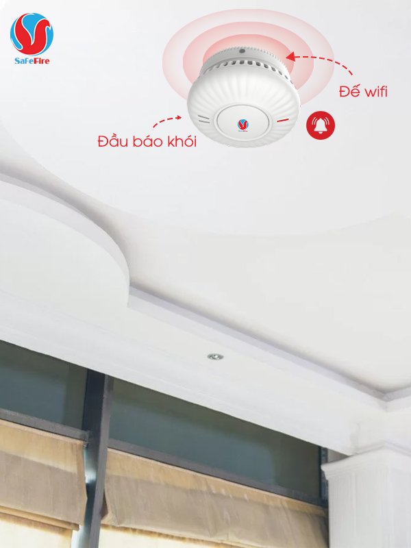 Đầu báo cháy khói liên động không dây kèm đế Wifi SafeFire AJ-760W 