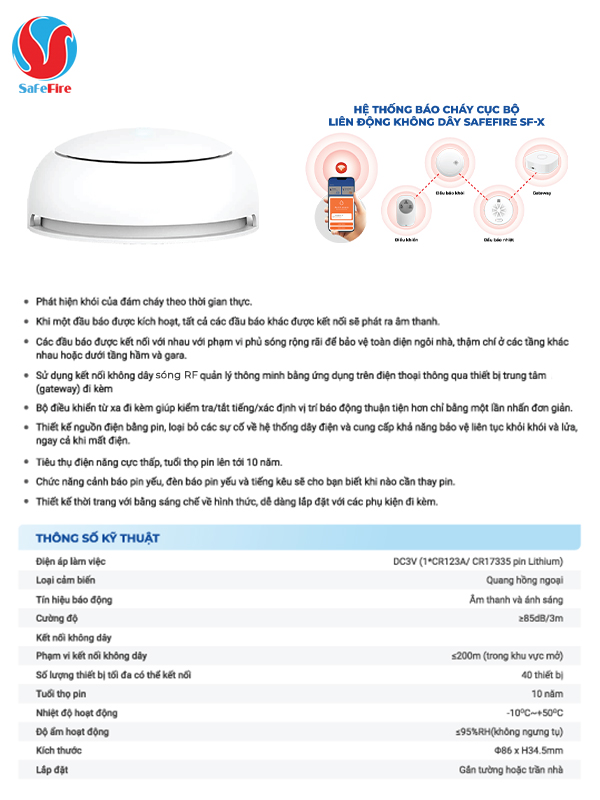 Đầu báo khói liên động không dây SafeFire HM2SA-1W